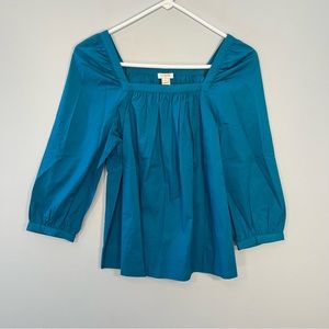 NEW J Crew Factory Shirt Womens XXS 2XS Blue Teal Square Neck Blouse Top Casual